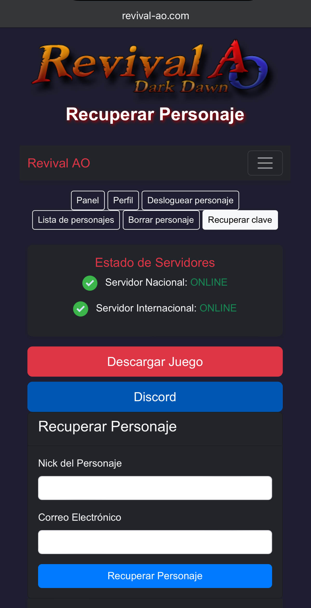 Nuevos sistemas web (Recuperar, borrar, desloguear personaje!)